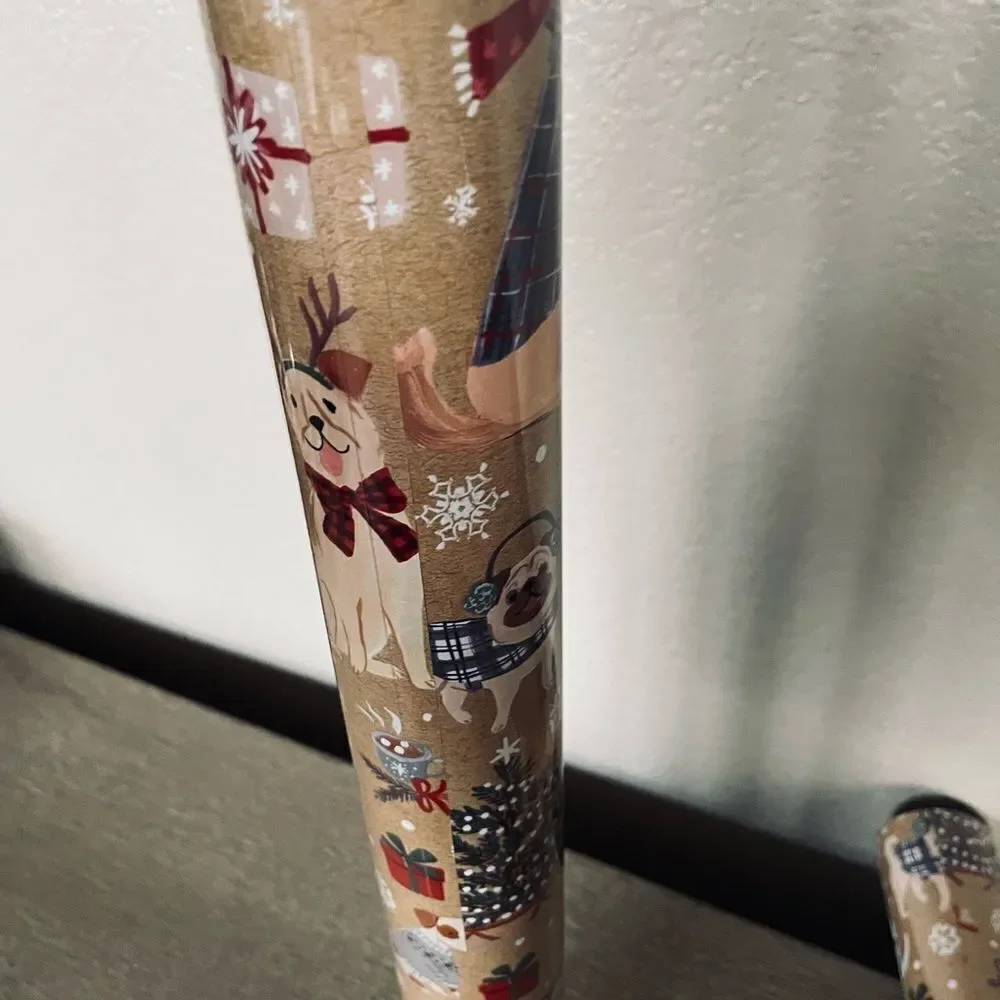 Christmas Dogs Rustic Holiday Gift Wrap Wrapping Paper Roll